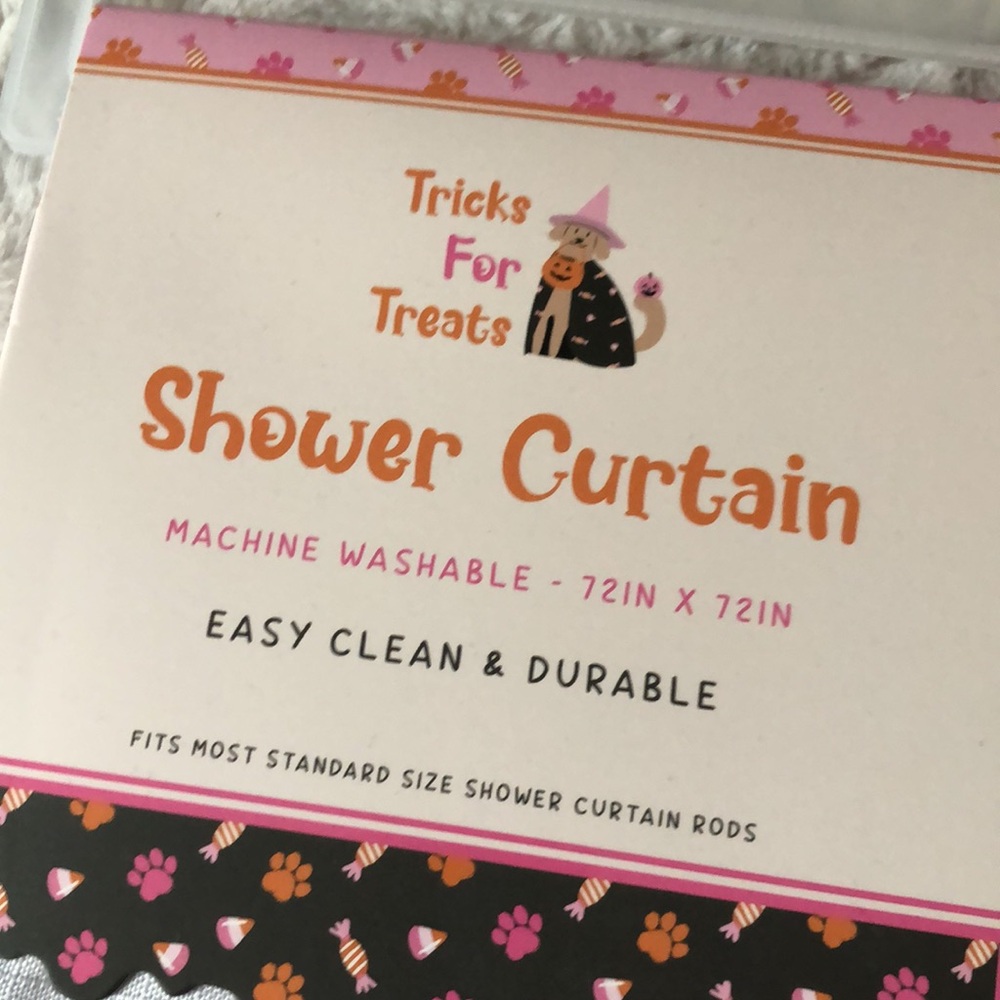 Halloween Mixed Breed Dog Print Shower Curtain - Pink - Picture 5 of 9